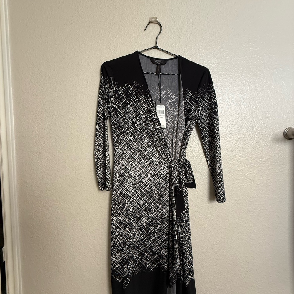 BCBGMaxAzria Black and White Long Sleeve Dress